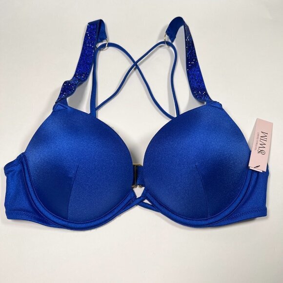 Victoria Secret 34C Bombshell Push Up Bikini Top Adds 2 Cups Shine Strap Blue - Picture 3 of 4